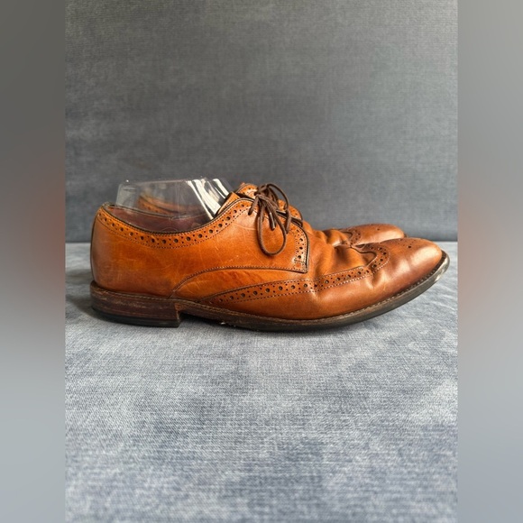Men’s Brown Leather Wingtip Lace Up Oxford Dress Shoes SZ 10.5 SoleTech Soles - Picture 1 of 10